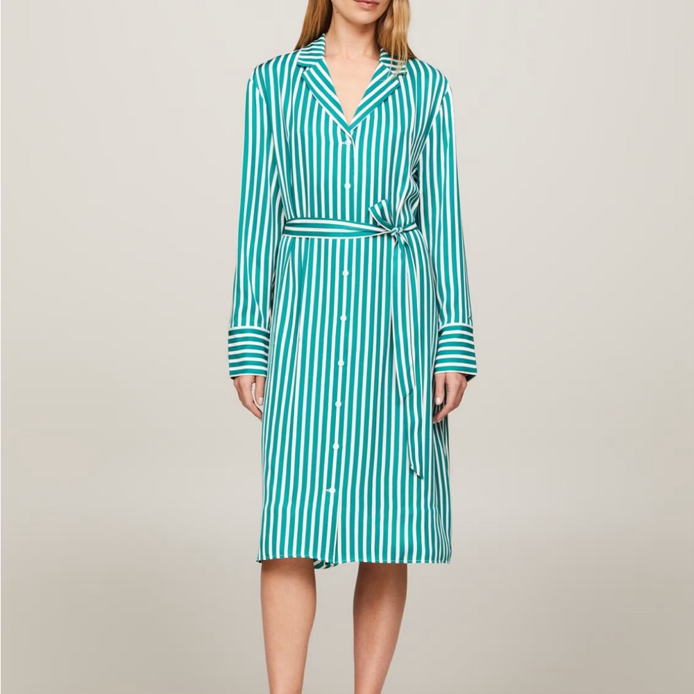 Green Striped Button-Down Dress